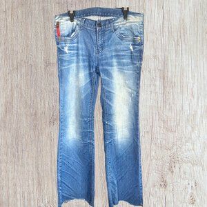 CHOCOHOLIC DISTRESSED LOW-RISE JEANS (SZ 29)